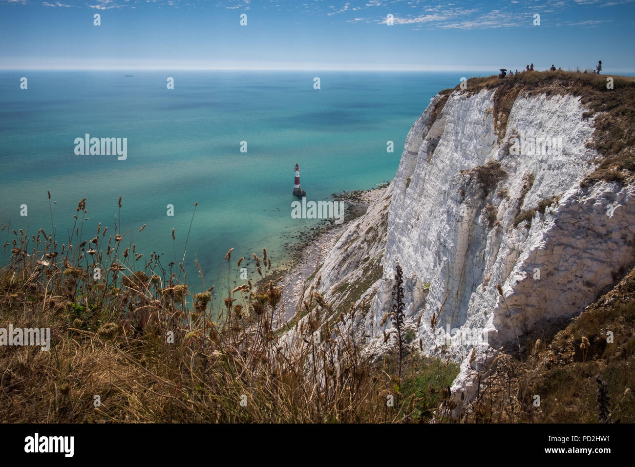 People enjoying the hot and sunny summer weather at Beachy Head in East Sussex, UK Stock Photo