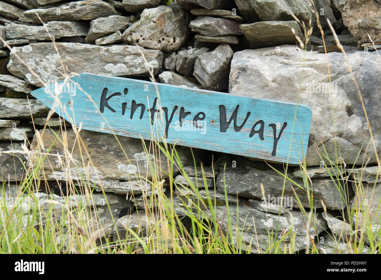 Kintyre Way sign in Skipness - long distance walk on the Kintyre peninsula, Scotland, UK Stock Photo