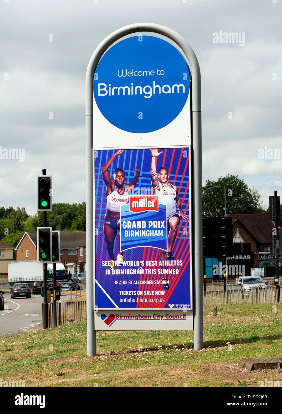 to Birmingham sign by A45 road, Sheldon, Birmingham, UK Stock