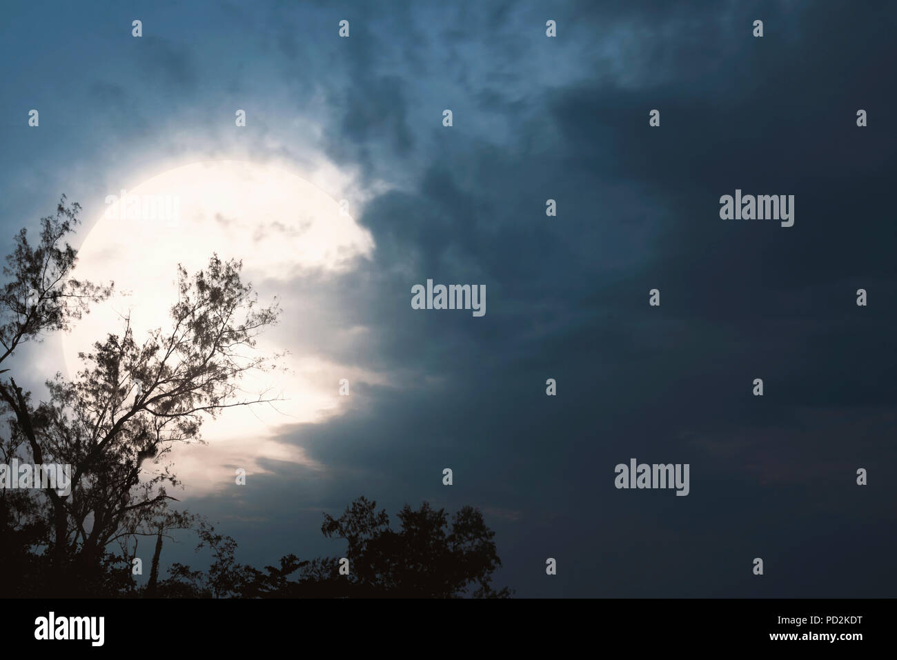 Spooky night scene with moon and dark clouds on the sky Stock Photo - Alamy