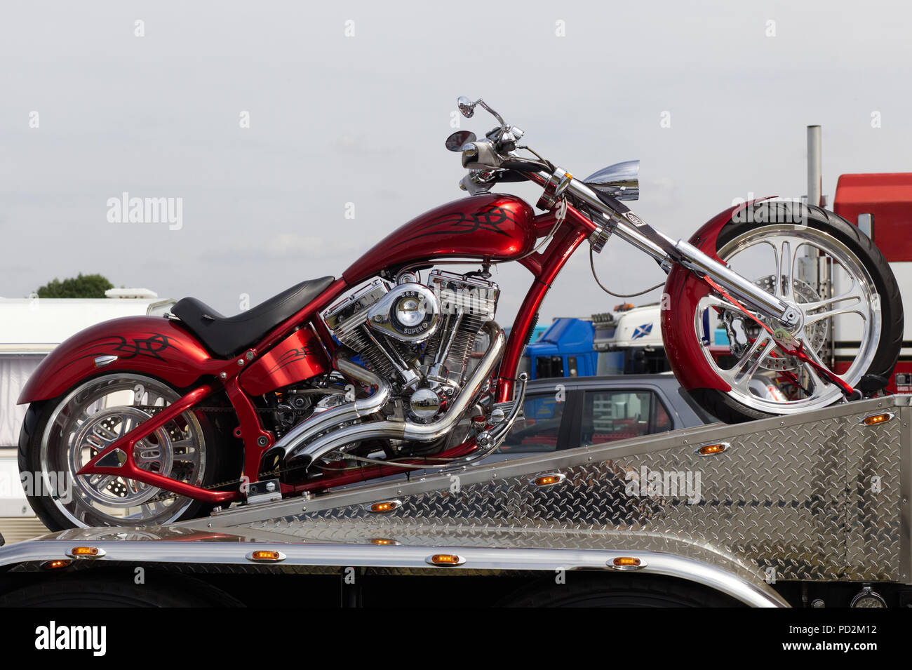 Customized Harley Davidson On An American Truck Stock Photo Alamy