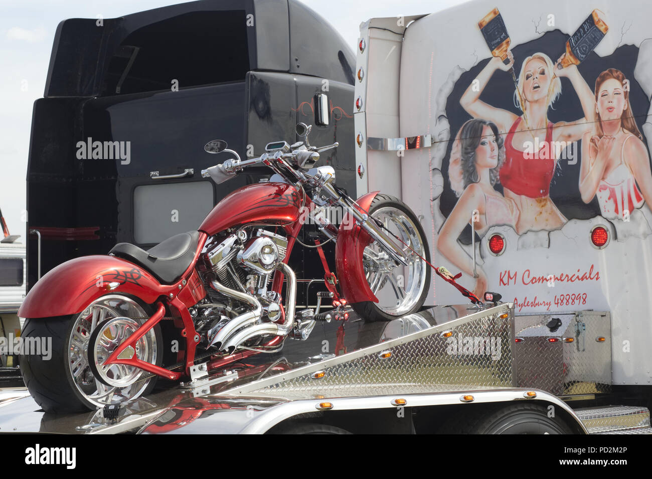 Customized Harley Davidson on an American Truck Stock Photo