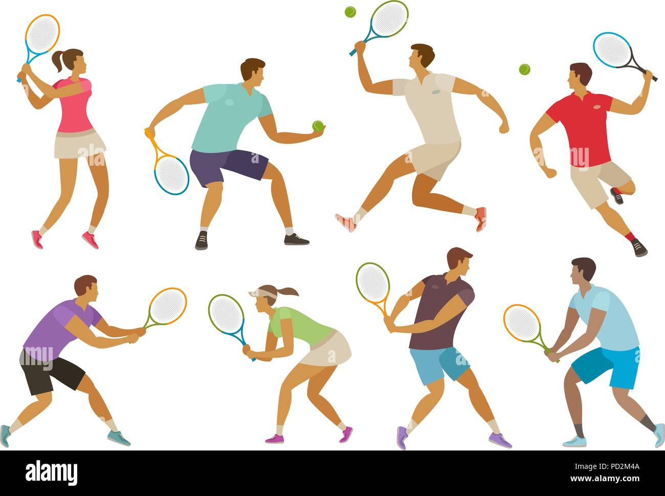 Tennis player with tennis racket. Sport concept. Funny cartoon vector illustration Stock Vector