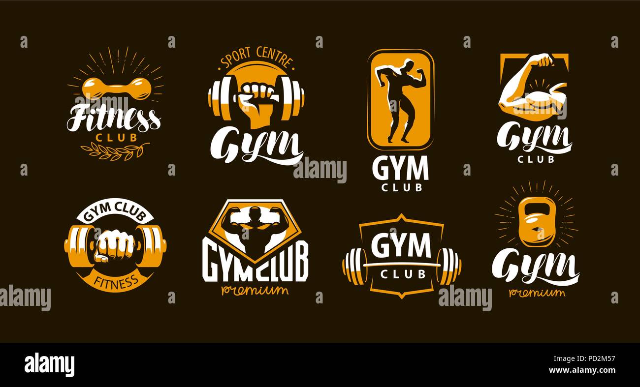 Gym, fitness logo or label. Sport, bodybuilding concept. Vector illustration Stock Vector