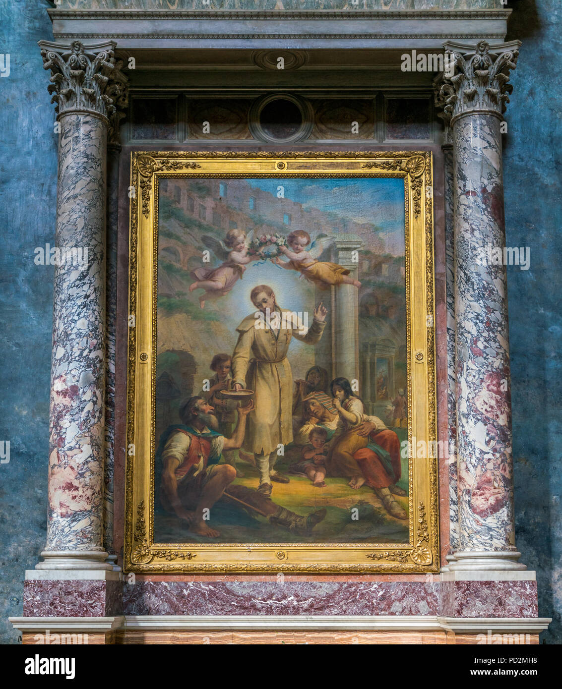 Paint with Saint Benedict Joseph Labre, in the Church of Santa Maria ai Monti, in Rome, Italy