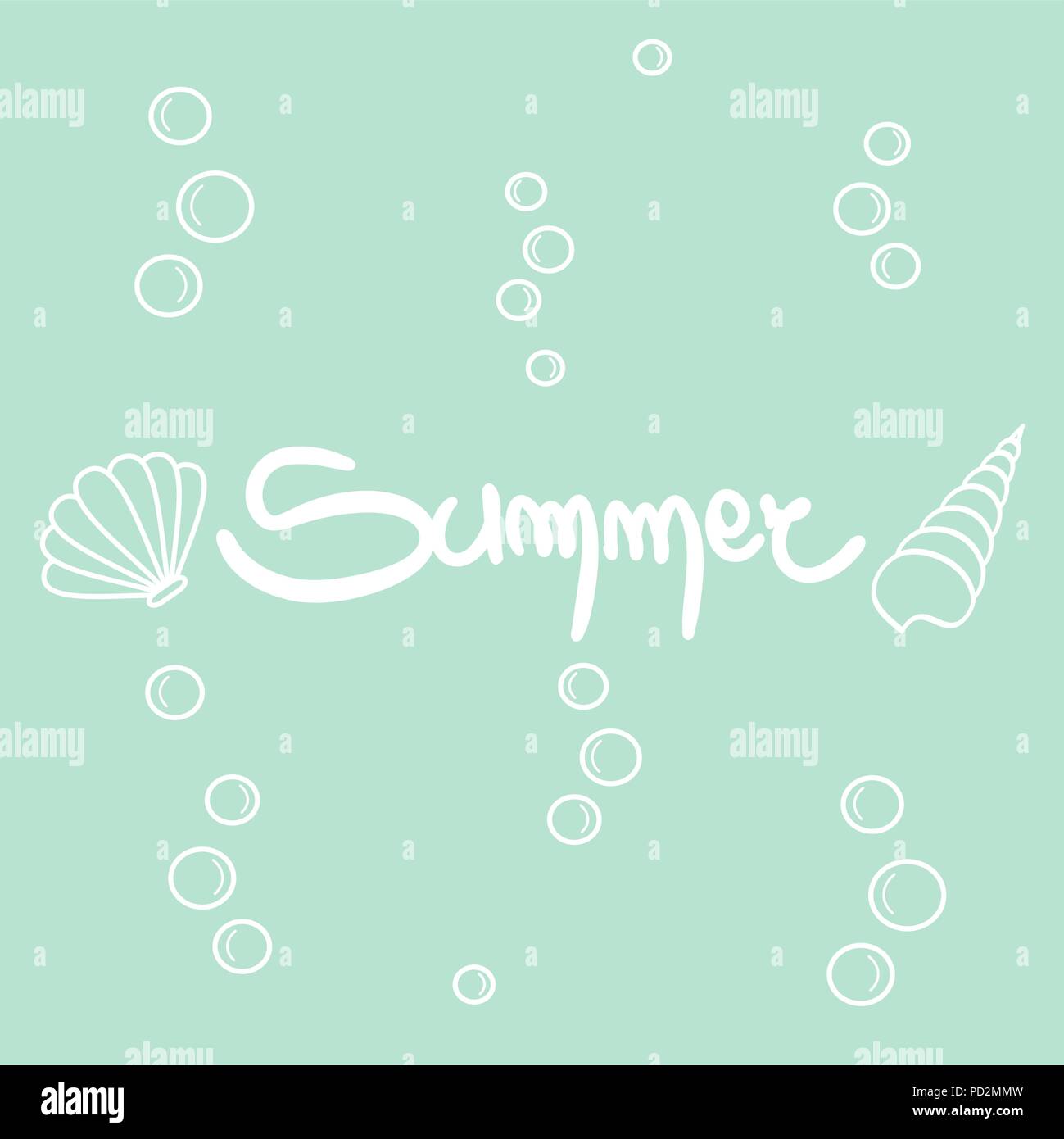 cute hand drawn lettering summer vector card with seashells Stock ...