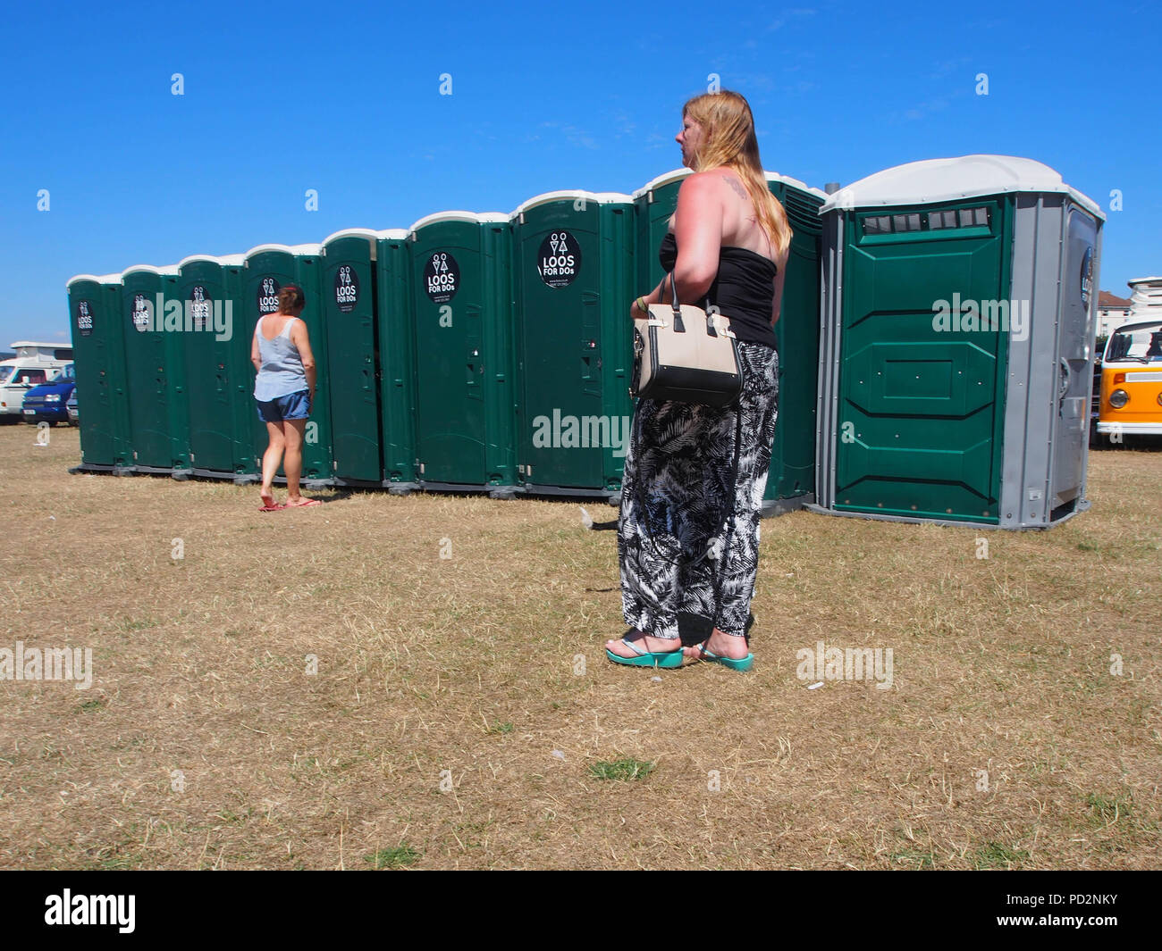Portable toilets at an outdoor event Stock Photo