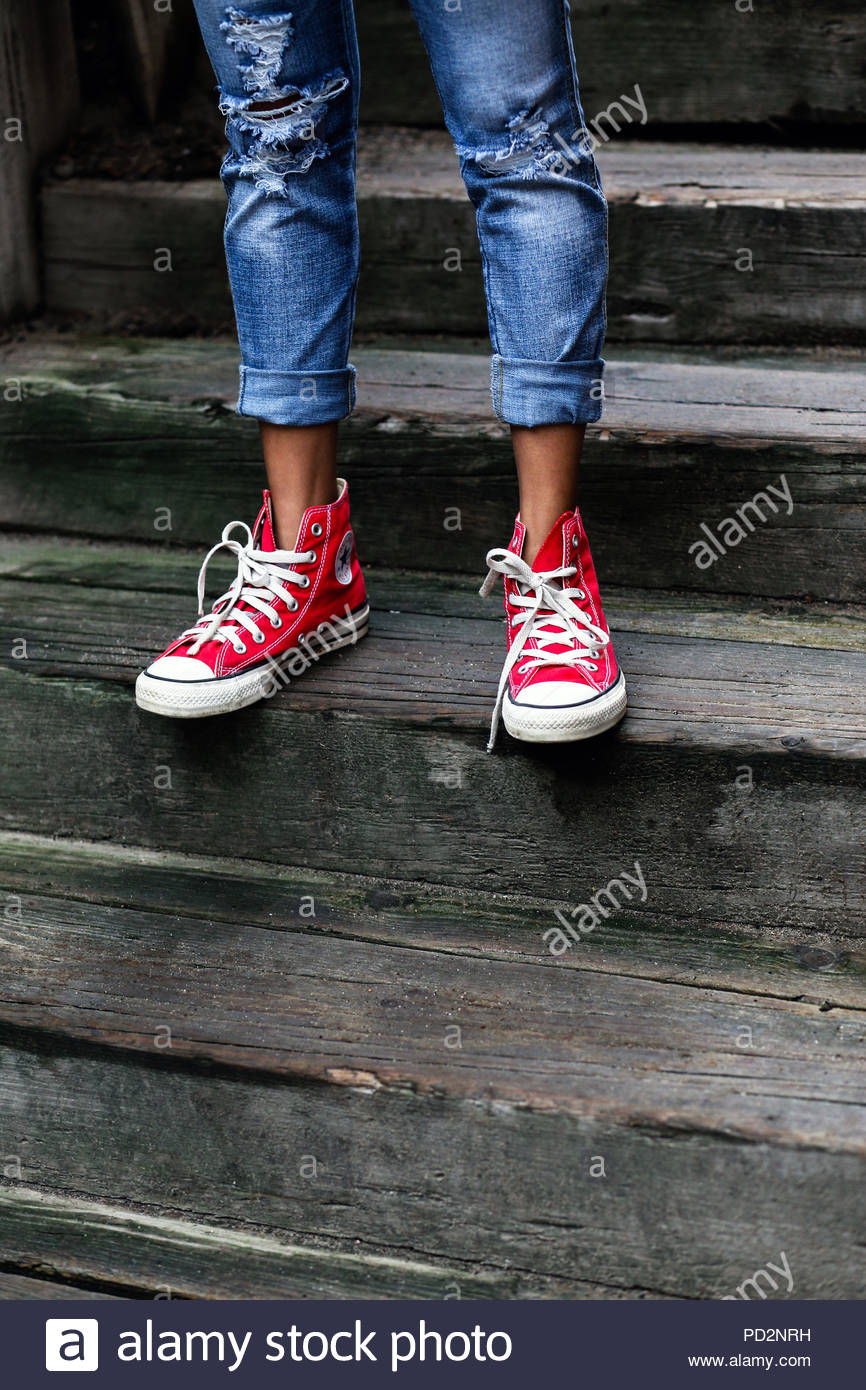 Shop - red converse high tops on feet 