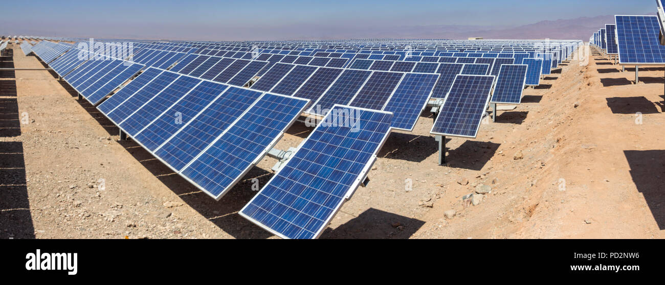 Solar Energy, a clean technology to reduce CO2 emissions, the best place for Solar Energy is Atacama Desert at Chile. Solar modules and cells Stock Photo