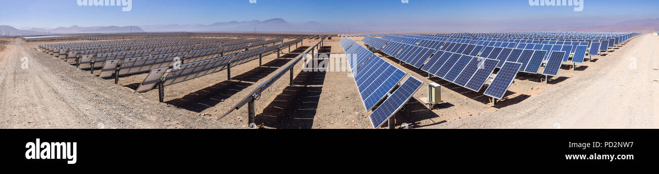 Solar Energy, a clean technology to reduce CO2 emissions and the best place for Solar Energy is the Atacama Desert at north Chile Stock Photo