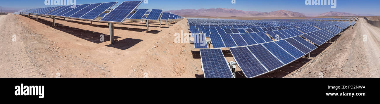 Solar Energy, a clean technology to reduce CO2 emissions and the best place for Solar Energy is the Atacama Desert at north Chile Stock Photo