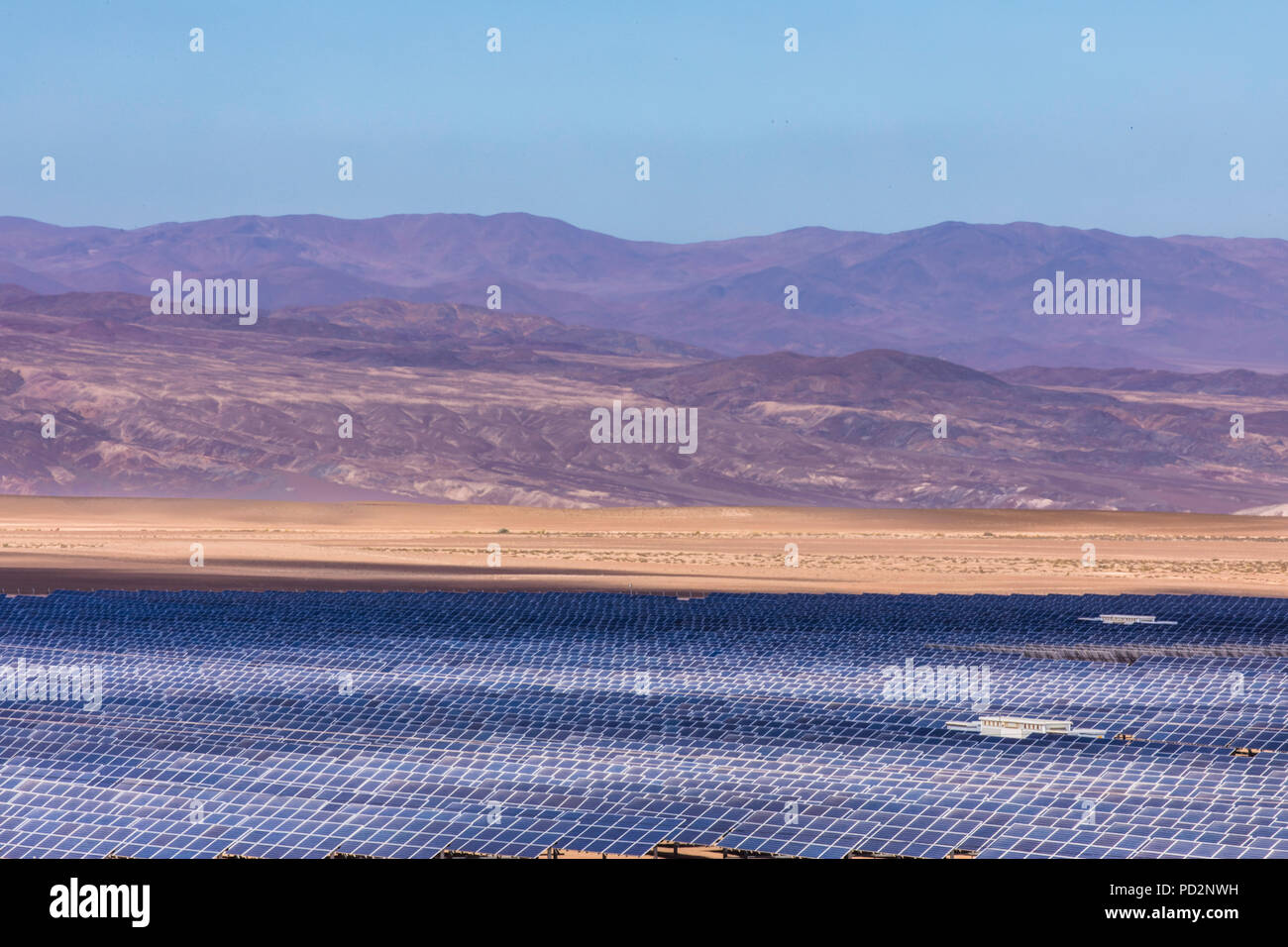 Solar Energy, a clean technology to reduce CO2 emissions and the best place for Solar Energy is the Atacama Desert at north Chile Stock Photo