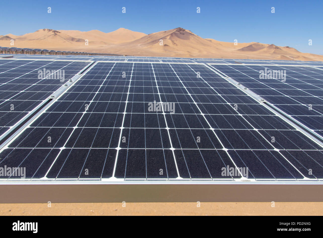 Solar Energy, a clean technology to reduce CO2 emissions, the best place for Solar Energy is Atacama Desert at Chile. Solar modules and cells. Stock Photo