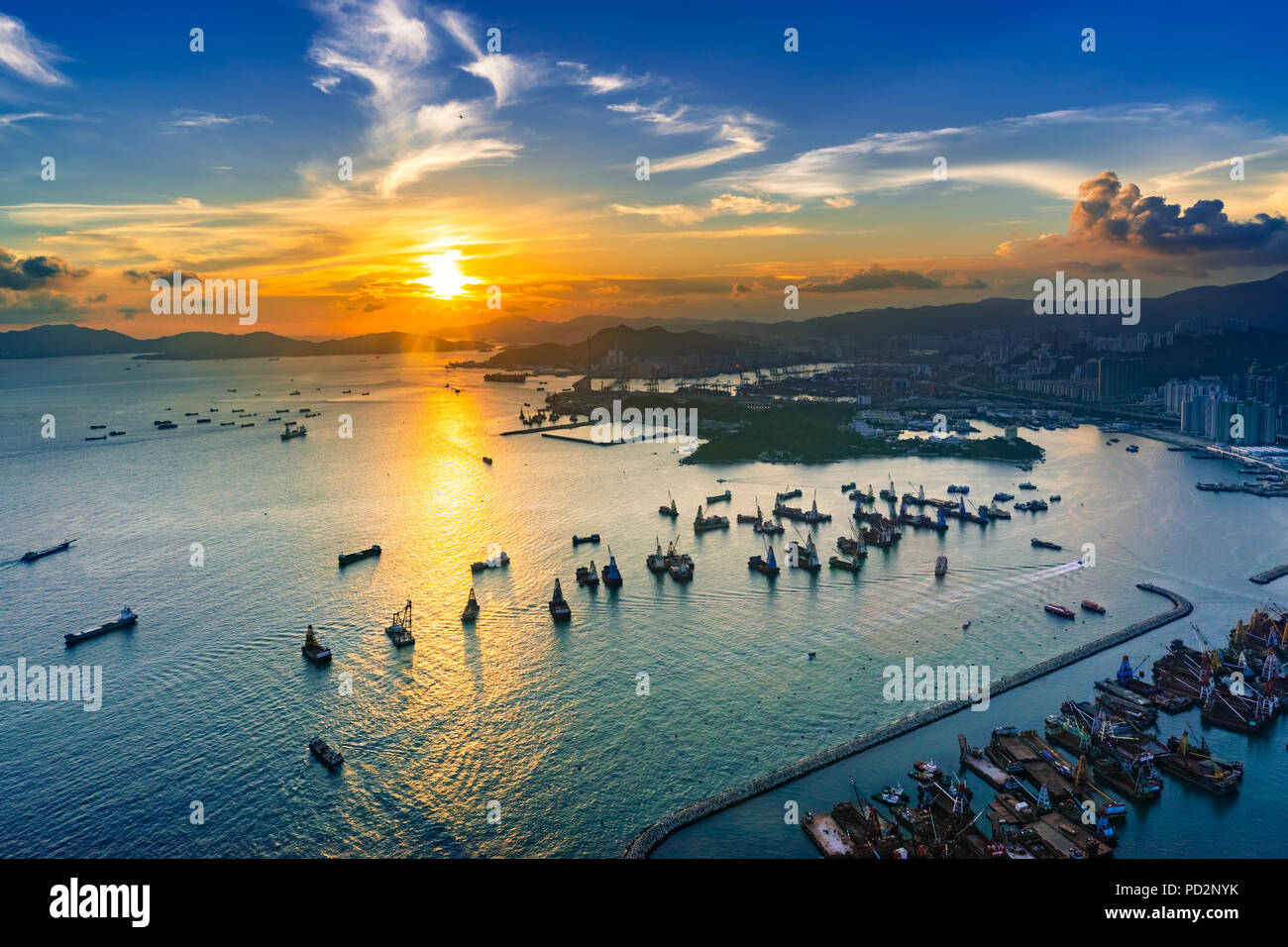 Aerial view sunset at Victoria Harbor of Hong Kong Stock Photo - Alamy