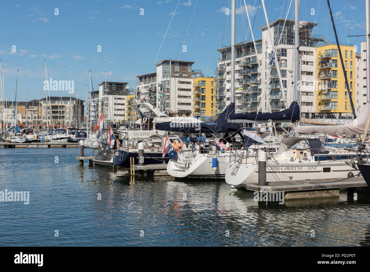 Sovereign Harbour, in Eastbourne, in the county of East Sussex on the south coast of England in the UK Stock Photo