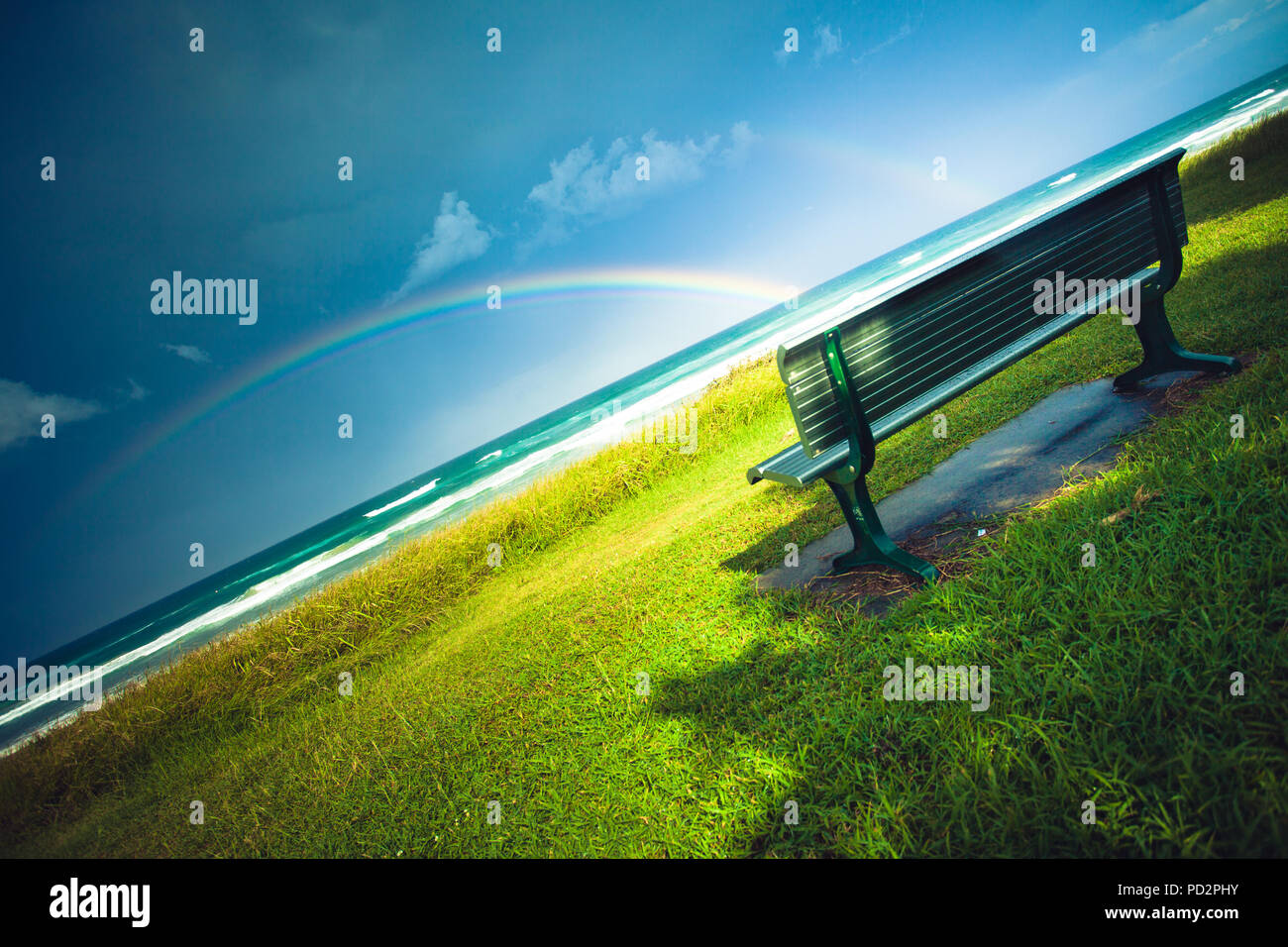 Rainbow view over Seven Mile Beach Stock Photo Alamy