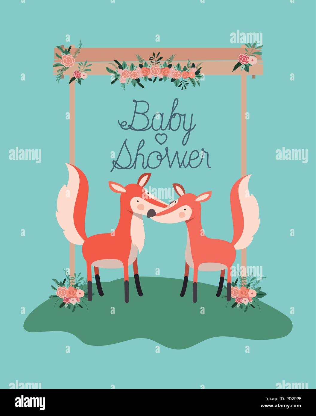 baby shower card with cute foxes couple Stock Vector Image &amp; Art - Alamy
