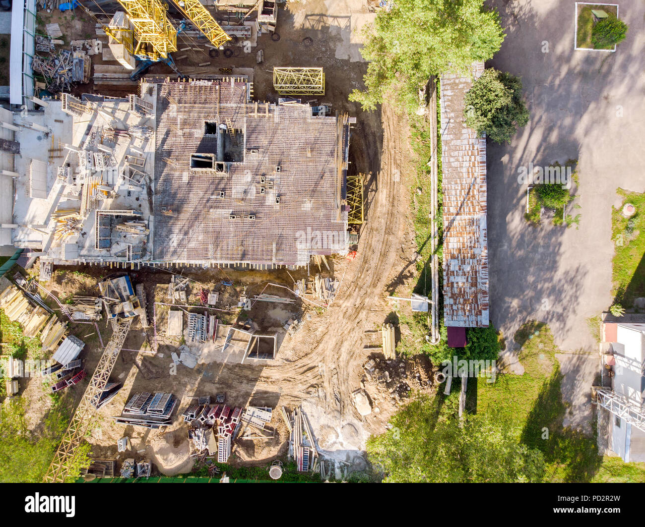 aerial photo of construction of new multistorey apartment building Stock Photo