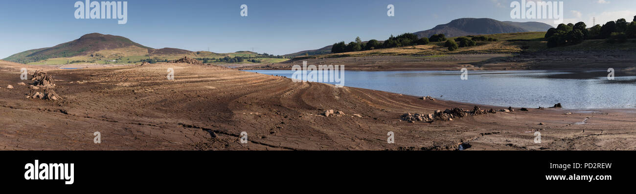Panoramic view of Llyn Celyn reservoir in drought conditions, Wales Stock Photo