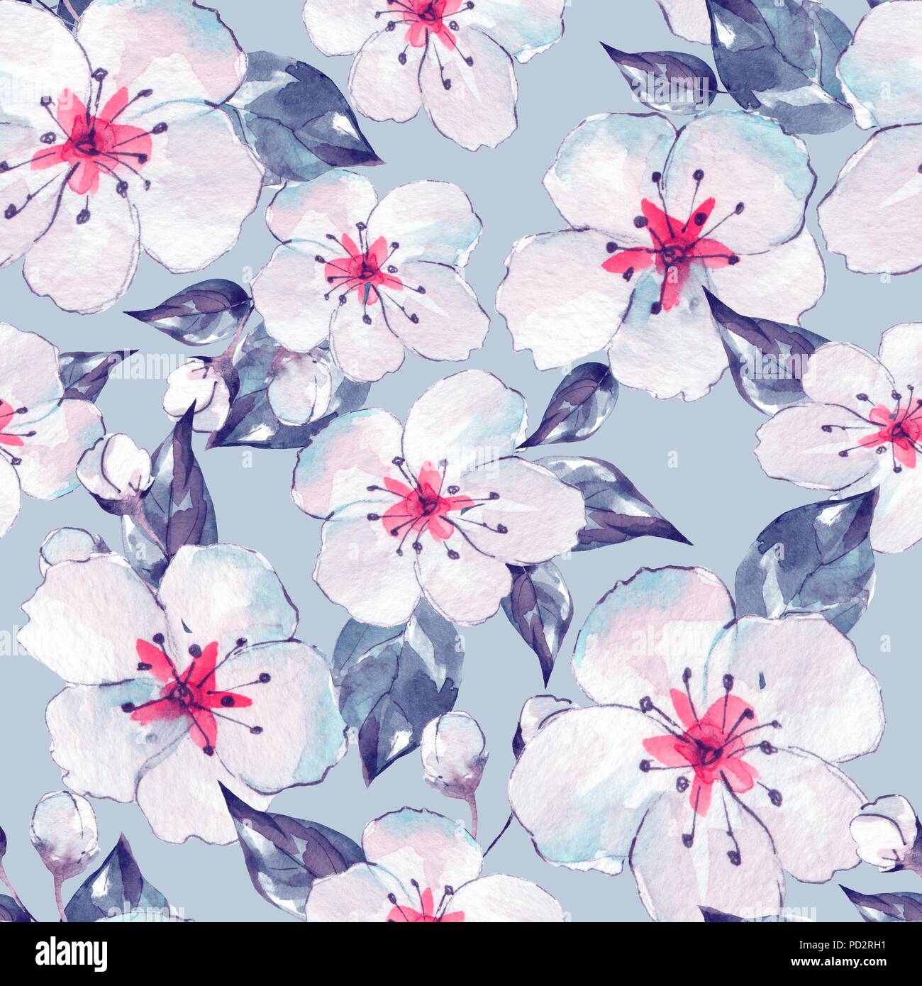 Floral seamless pattern. Watercolor background with white flowers Stock ...