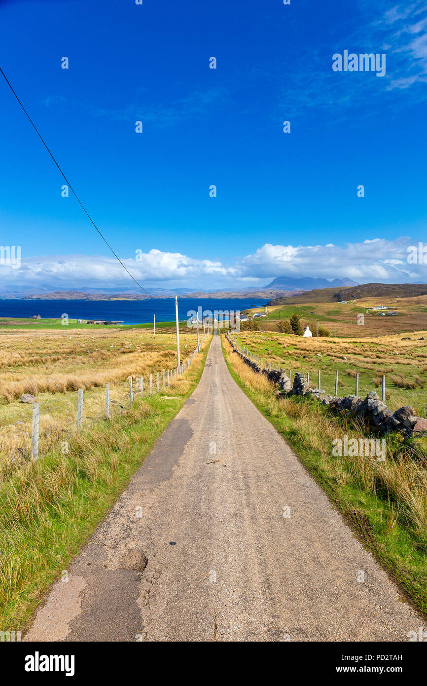 Culkein North Road near Clashmore and Stoer with Ben More in the background Stock Photo
