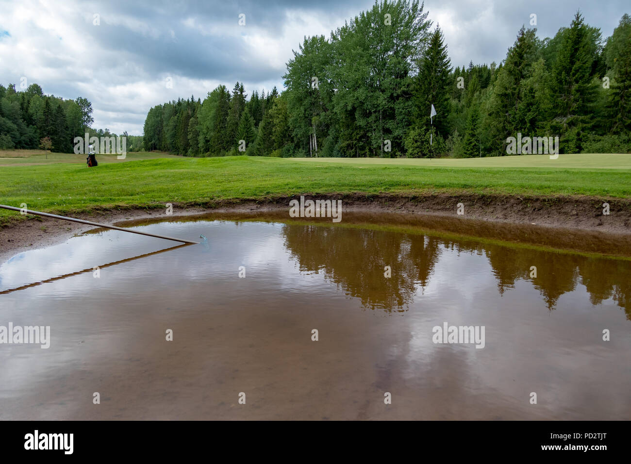 bunker full of water on a golf course in sweden Stock Photo Alamy