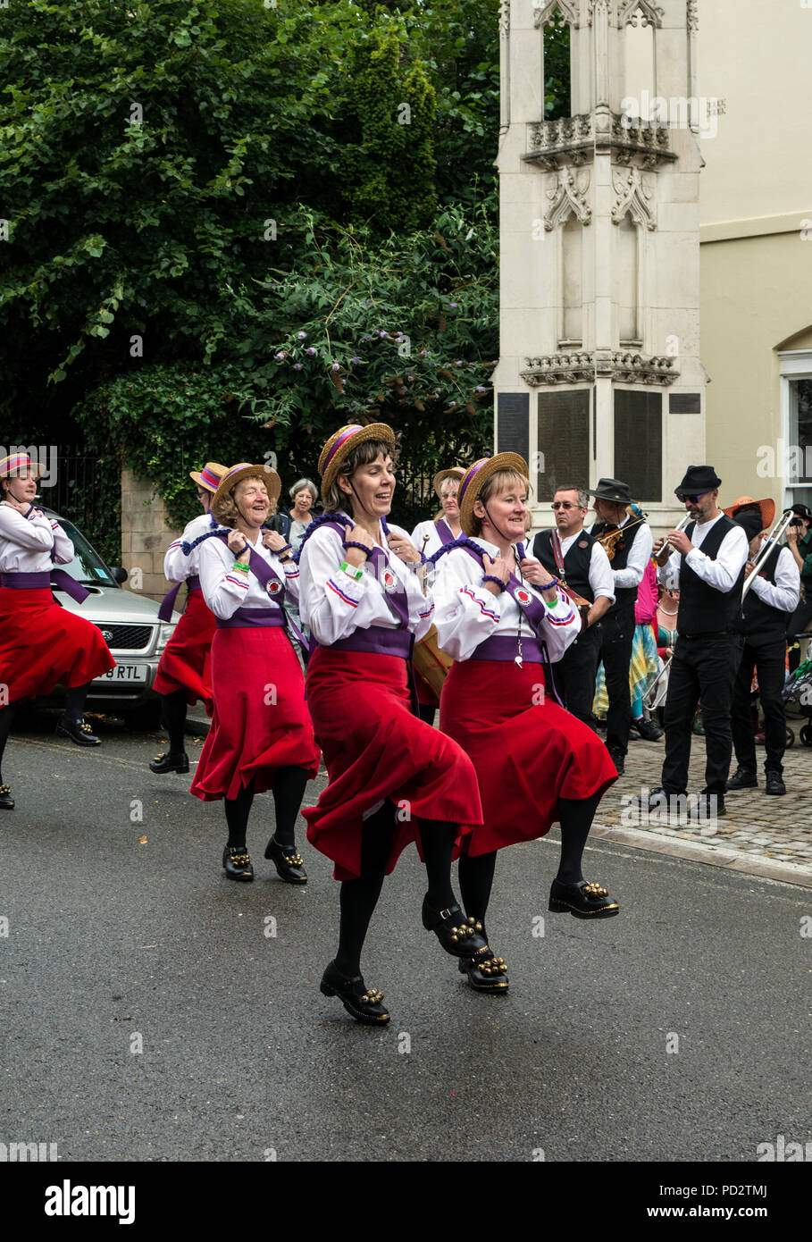 Rivington Morris dancers at Warwick Folk Festival, Church Street, Warwick, UK Stock Photo