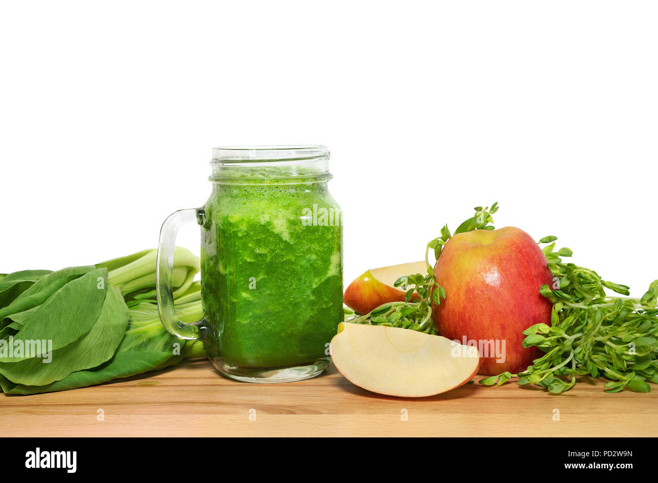 Smoothie for weight loss in a mason jar with ingridientes on a w Stock Photo