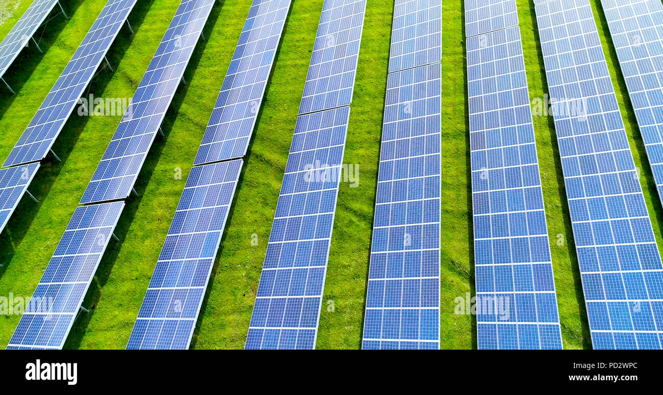 Solar panels in aerial view Stock Photo - Alamy