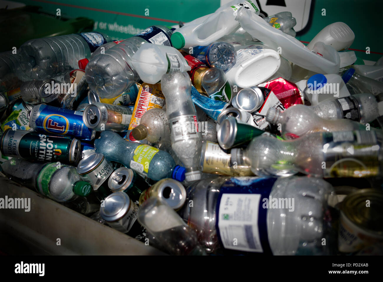 Plastic Bottles and Tins at recycling centre, Saffron Walden Essex