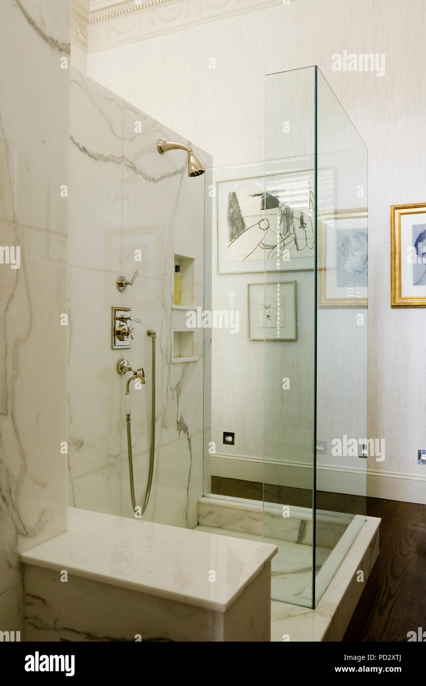 Marble shower in bathroom Stock Photo Alamy