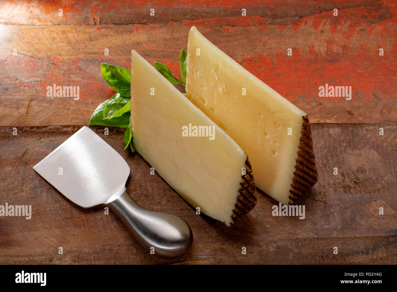 Two pieces of Manchego, queso manchego, cheese made in La Mancha region