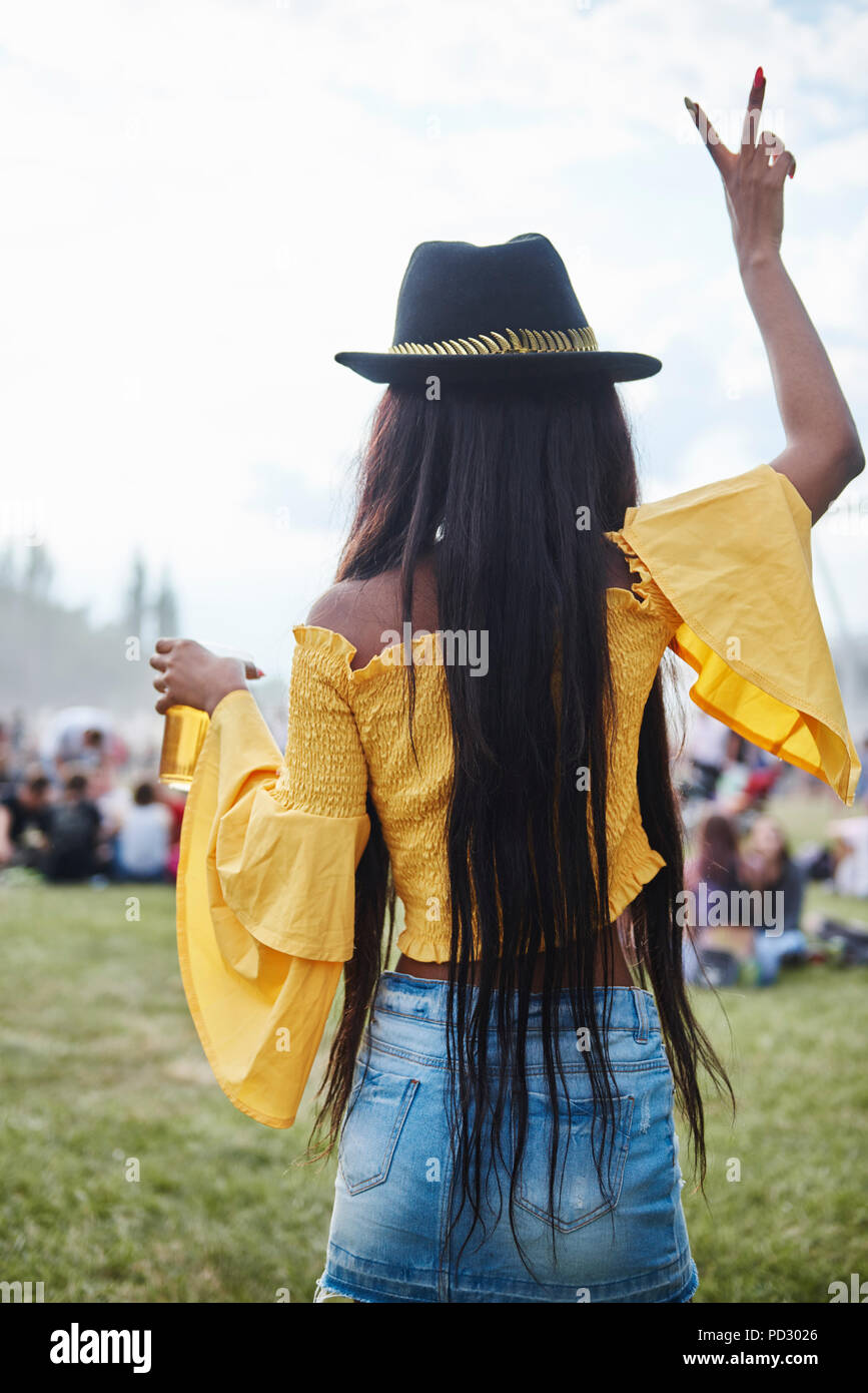 Woman at music festival Stock Photo