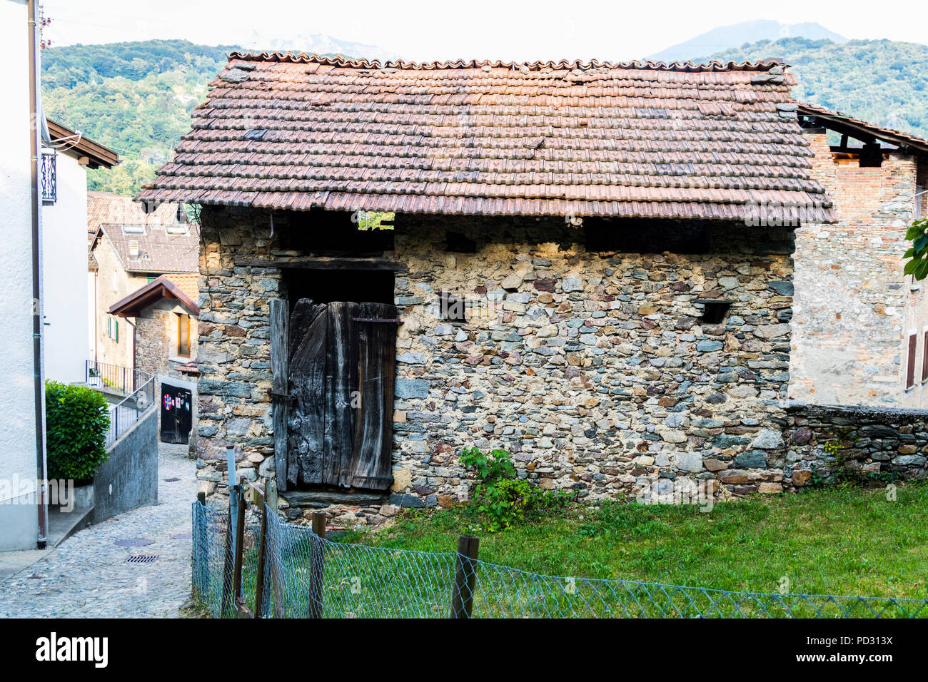 Traditional swiss stone cottage, village town, origlio, Switzerland ...