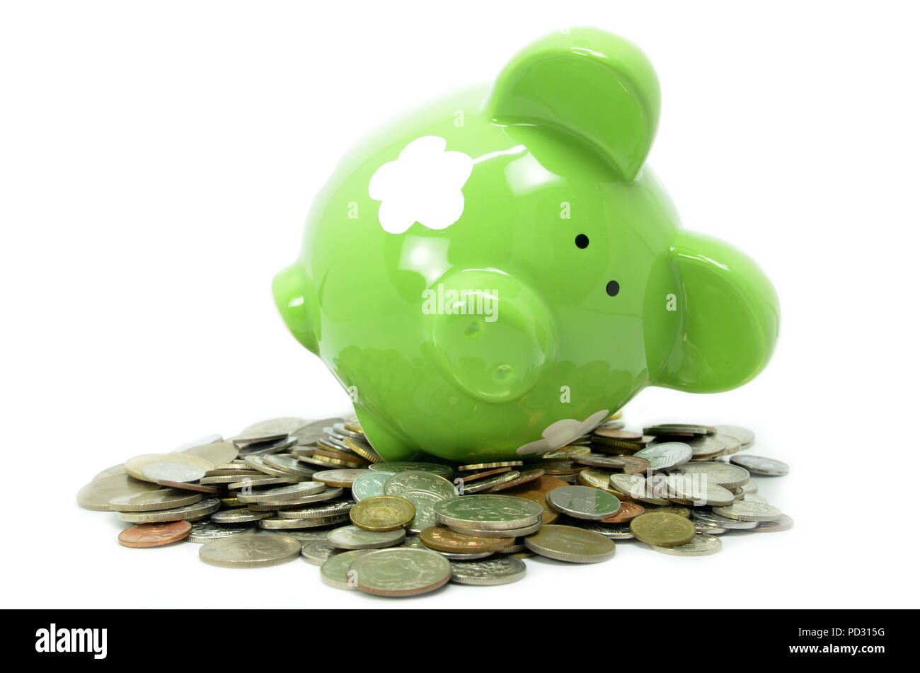 Piggy bank style money box isolated on white background Stock Photo - Alamy