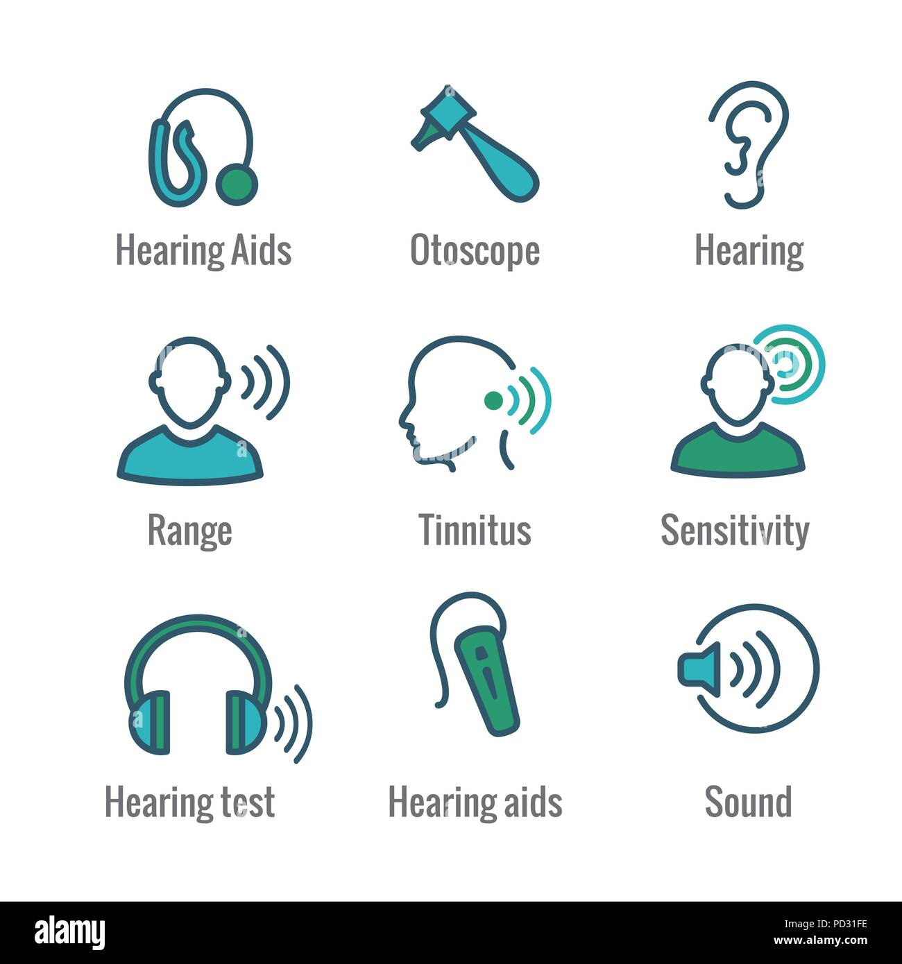 Hearing Aid Or Loss W Sound Wave Image Icon Set Stock Vector Image 