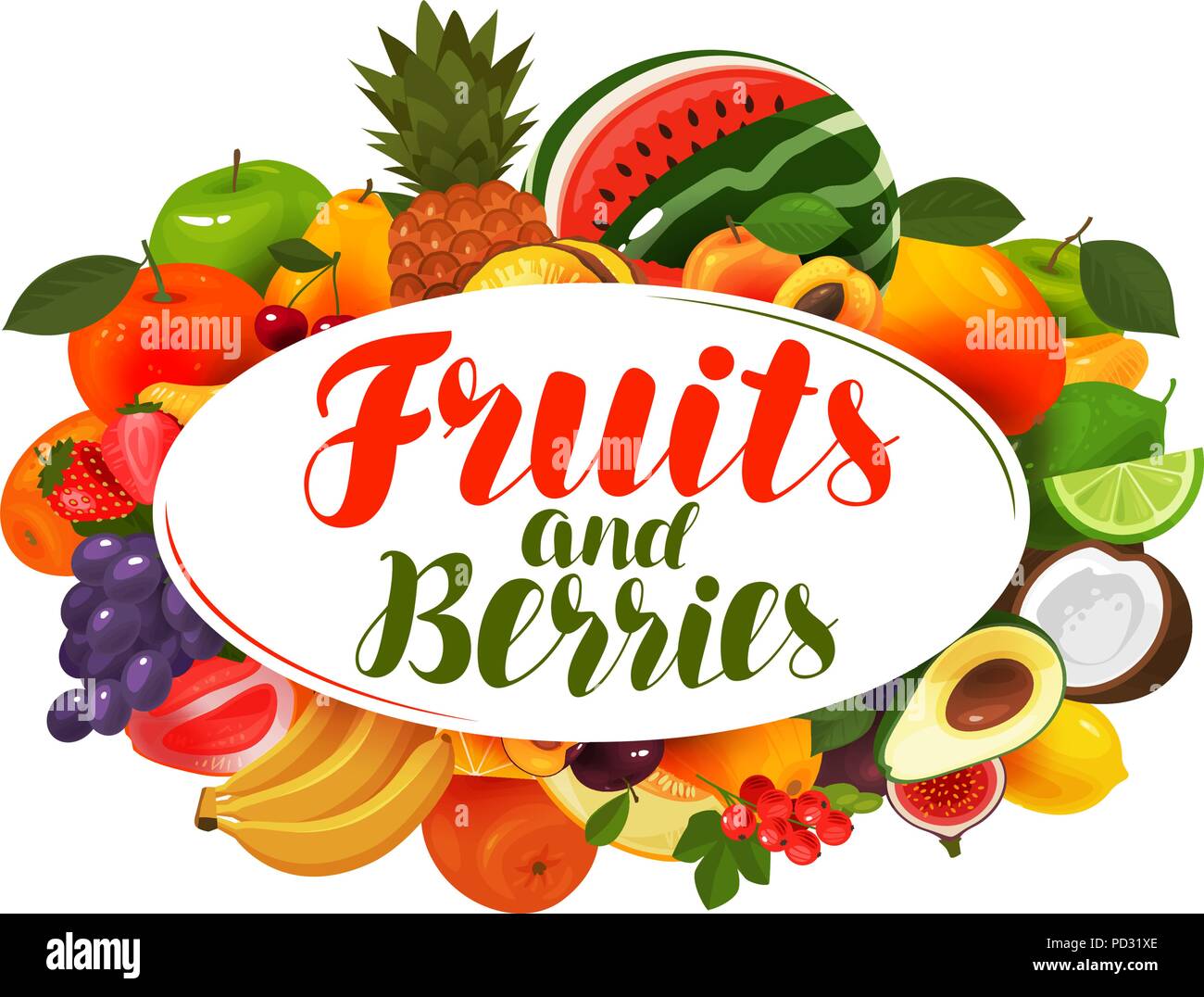 Fresh fruits. Natural food, greengrocery concept Vector illustration Stock Vector
