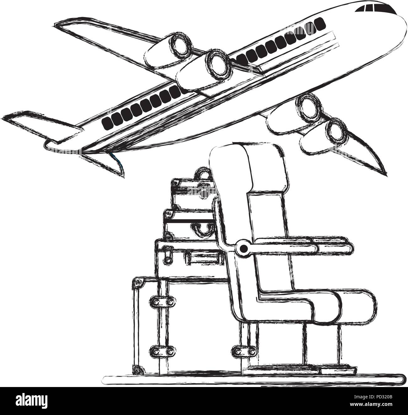 airplane flying with travel set icons Stock Vector