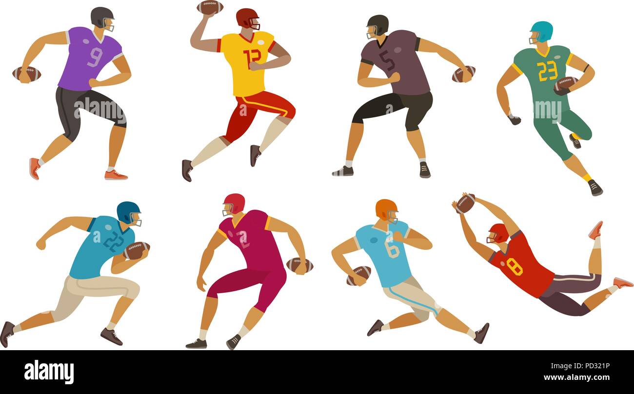 American football players. Sport concept. Cartoon vector illustration Stock Vector