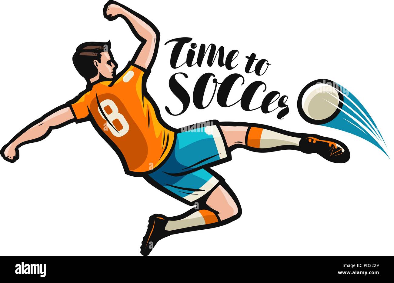 Soccer player kicking ball. Sports concept. Vector illustration Stock Vector