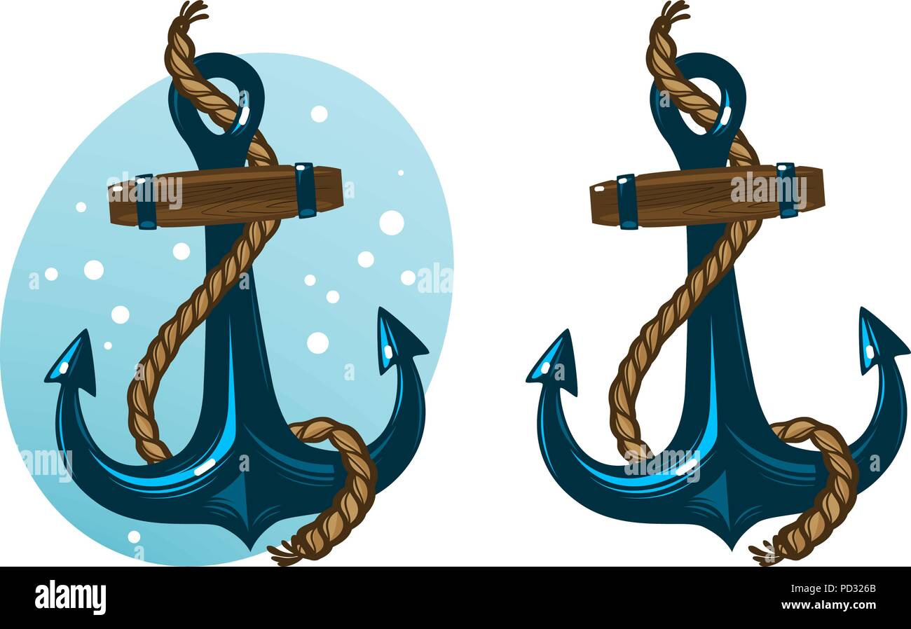 Nautical anchor with rope. Cartoon vector illustration Stock Vector