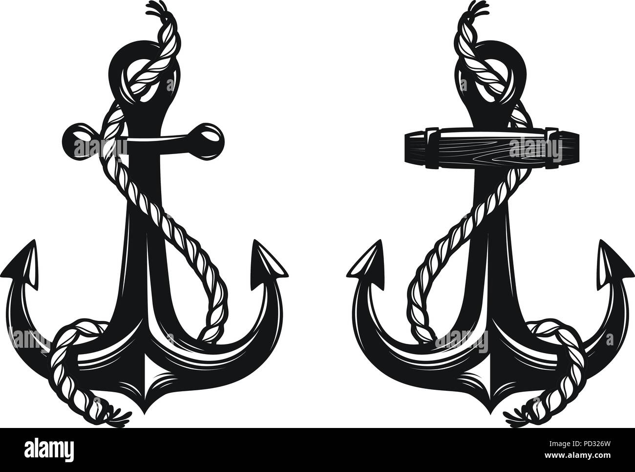 Nautical anchor with rope. Vector illustration Stock Vector