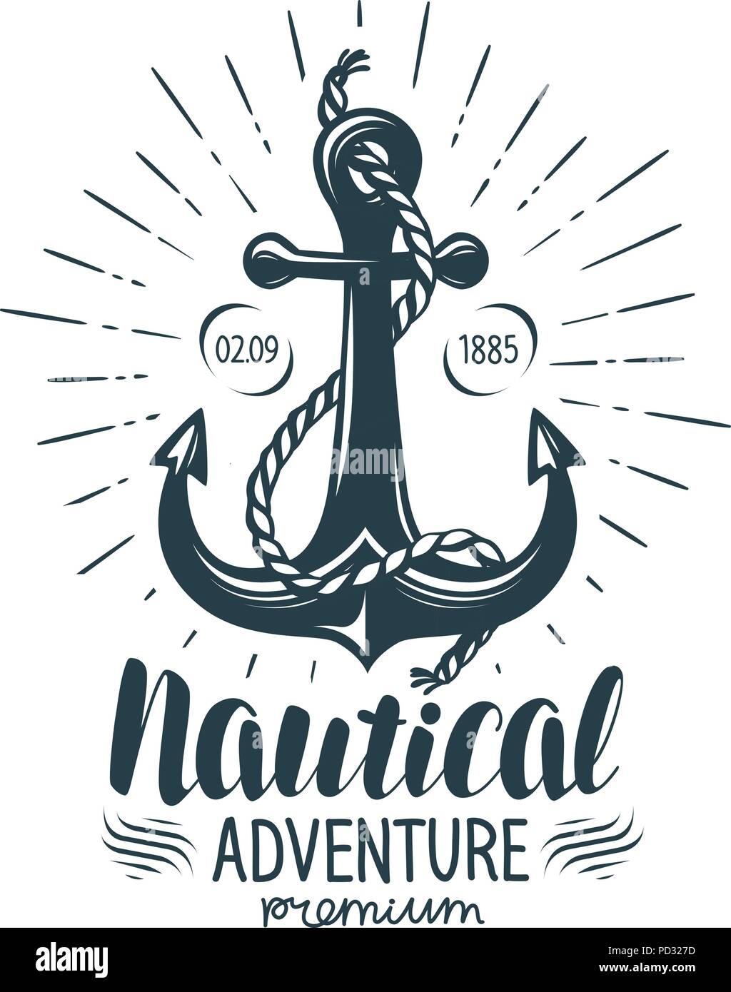 Vintage anchor label. Nautical adventure, lettering. Vector illustration Stock Vector