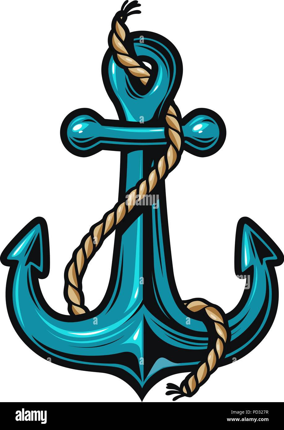 Nautical anchor with rope. Cartoon vector illustration Stock Vector