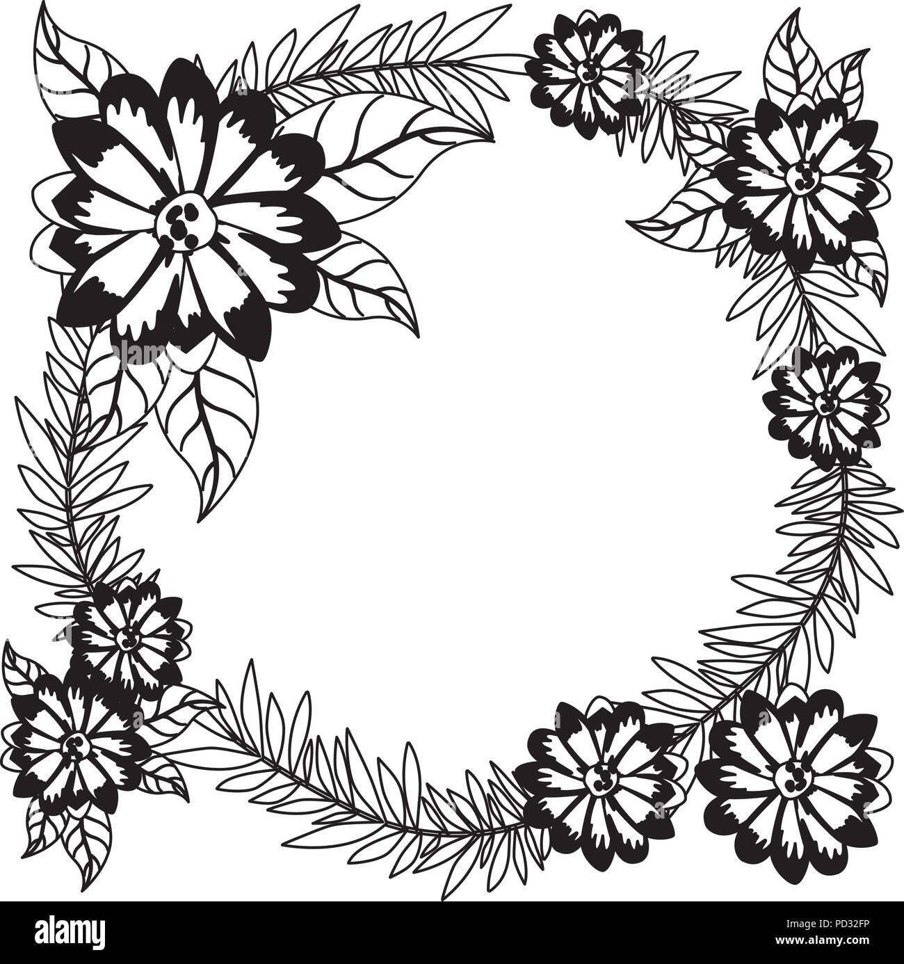beautiful flower and leafs circular frame Stock Vector Image & Art - Alamy