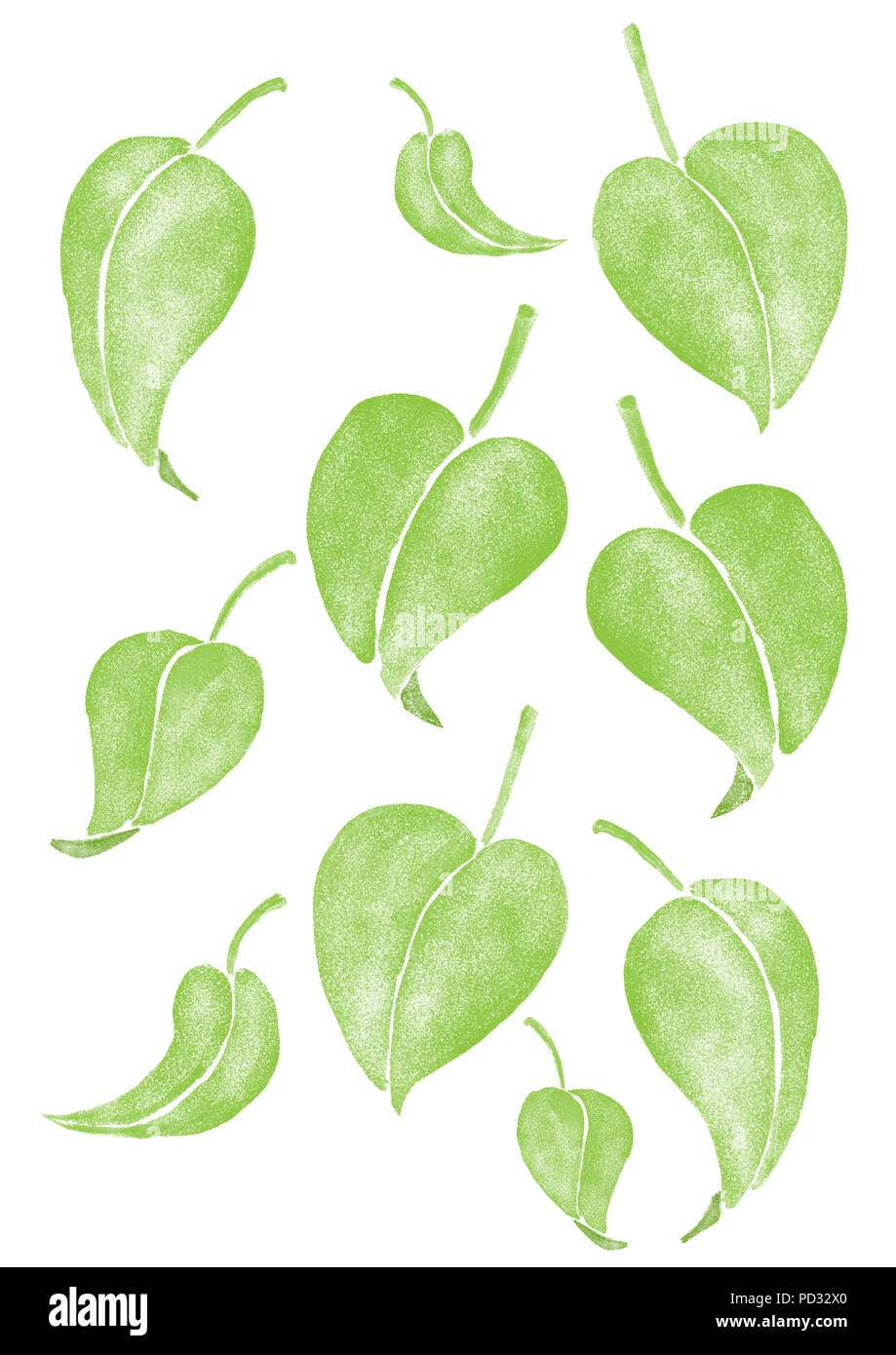 A Digital Watercolor Illustration A Set Of 10 Green Leaves