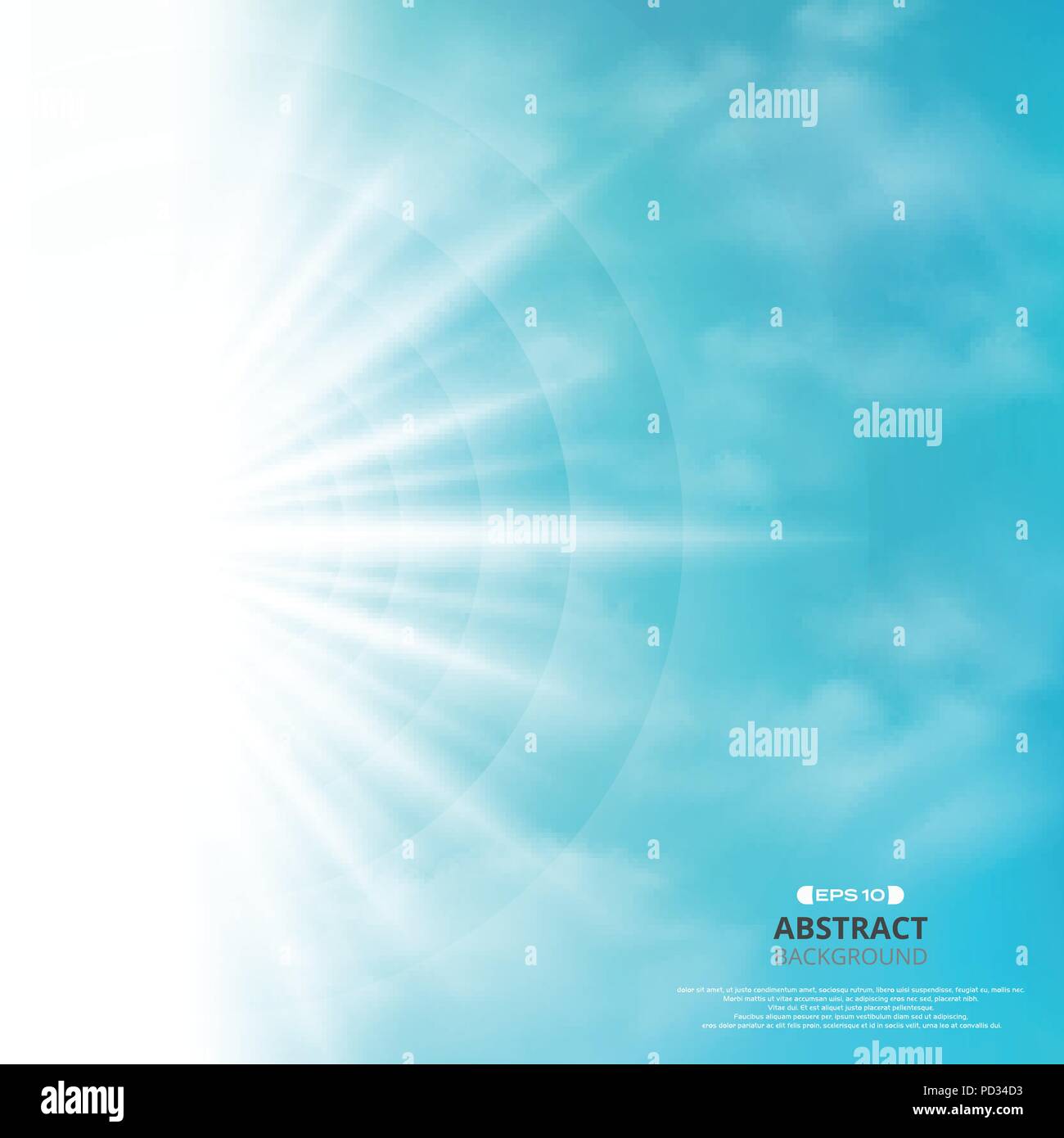Abstract of blue sky with sun burst in side background, illustration ...