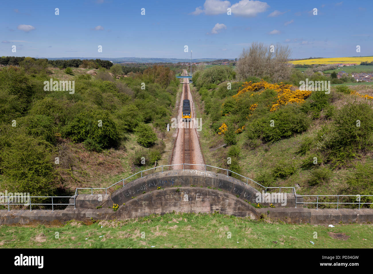 A Northern rail class 142 pacer train at Coundon Grange, leaving