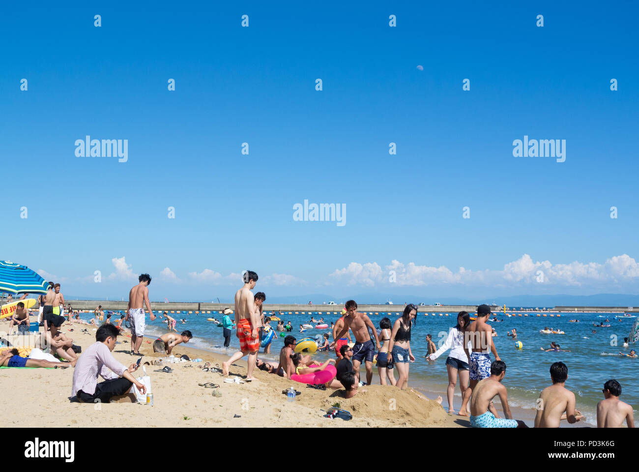 Japanese people at Suma beach, Kobe, Hyogo Prefecture, Japan Stock Photo