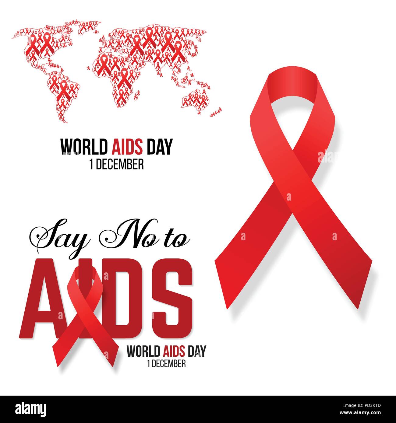 Vector illustration of hiv,aids awareness background isolated on white. World Aids Day concept. 1 December. Stock Vector